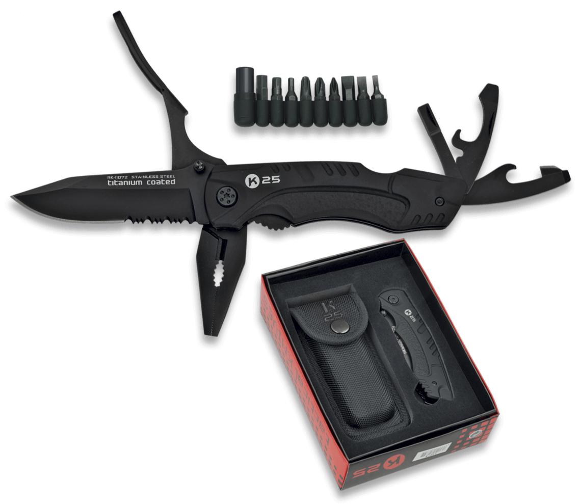 K25 taktisches Mehrzweckmesser mit 17 Funktionen, gummiertem Alum...