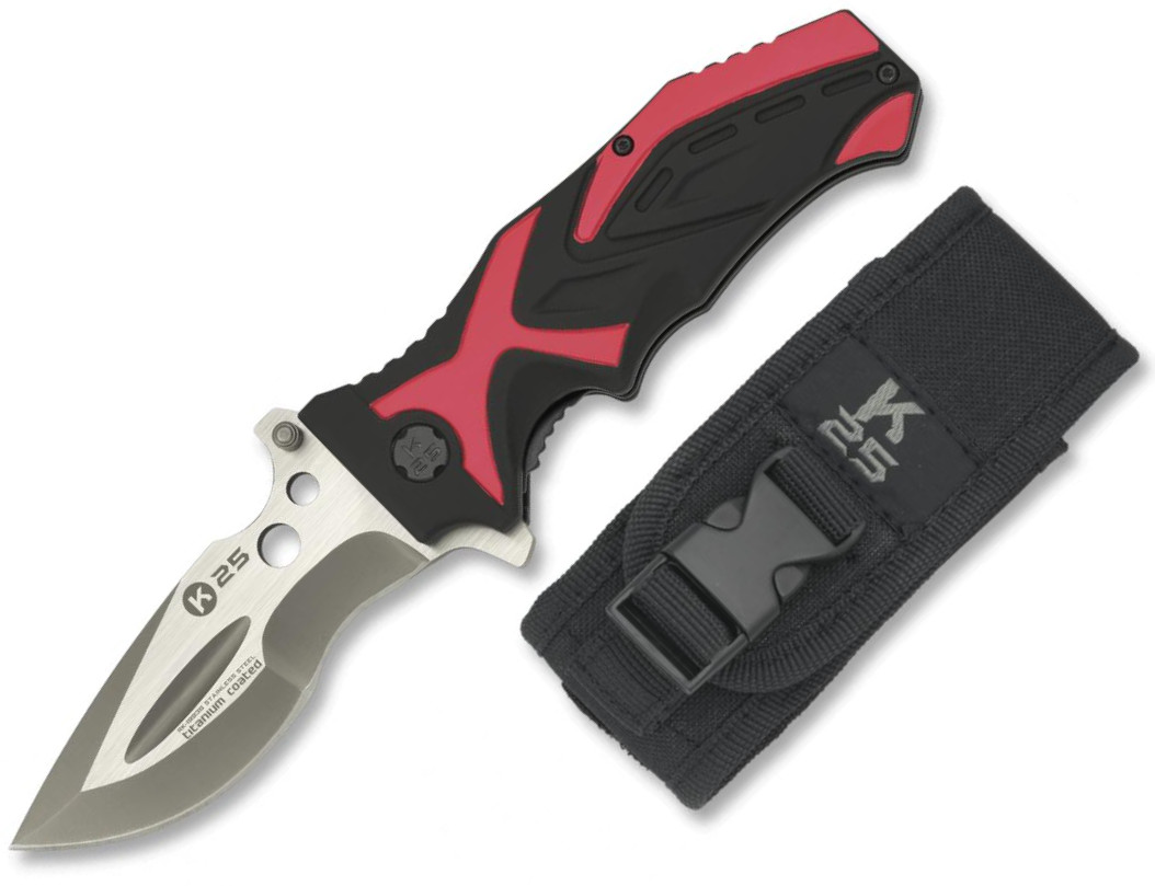 Canif K25 avec manche en aluminium noir et rouge et lame de 9,3 c...