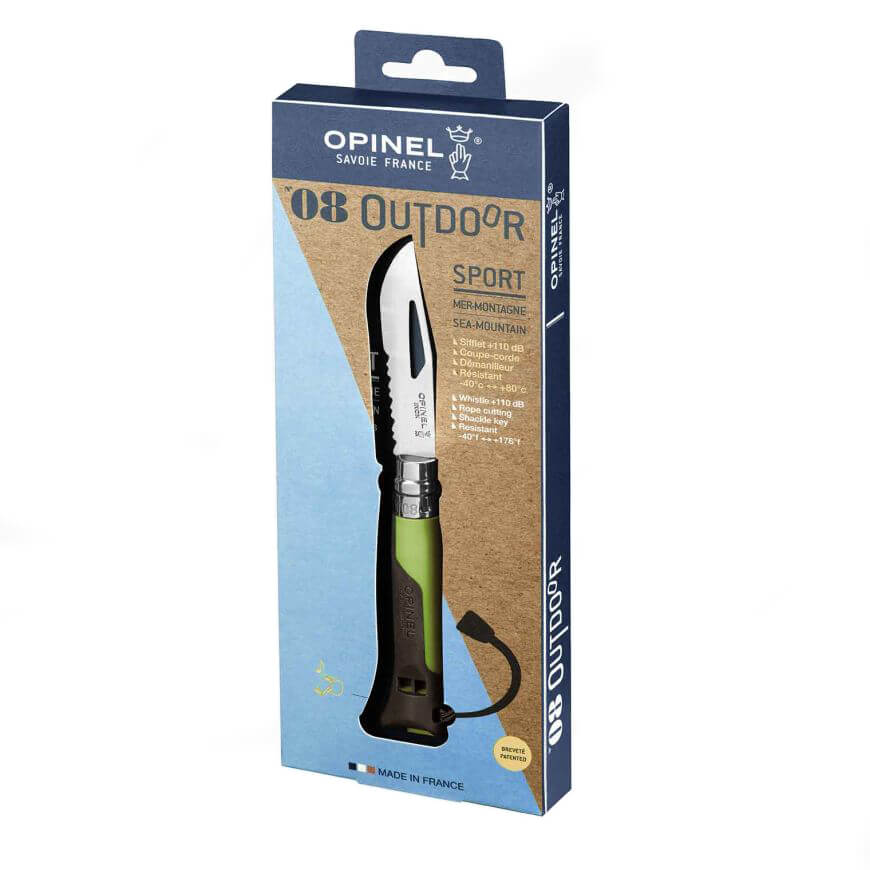 Navaja Opinel Outdoor Nº 8 con hoja dentada y mango de polímero marrón y verde