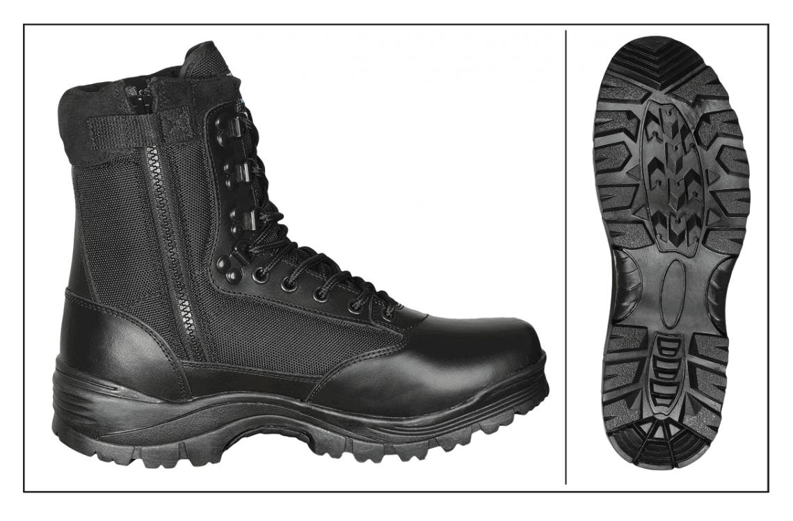Botas tácticas BARBARIC de cuero y nylon negros con cremallera 34...