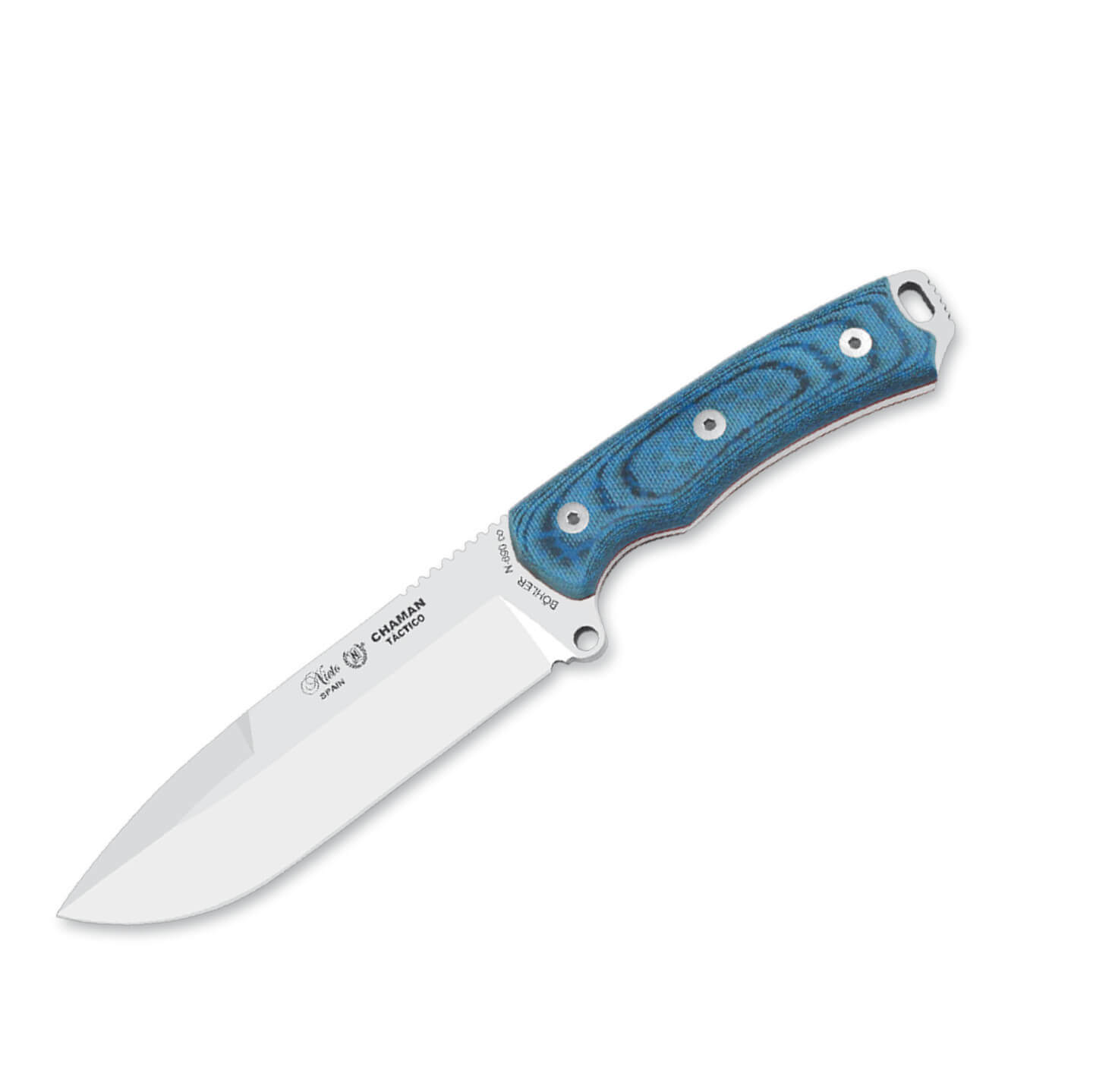 Cuchillo Nieto Chamán Táctico con kit con mango de katex azul y h...