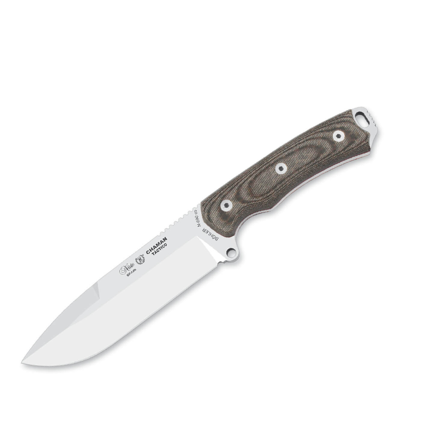 Cuchillo Nieto Chamán Táctico Kit con mango de katex marrón y hoj...