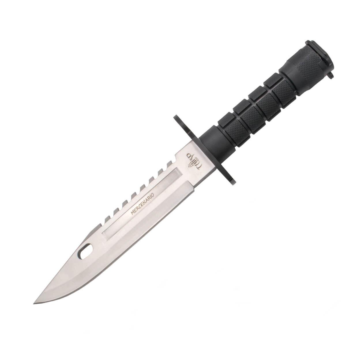 Cuchillo táctico con hoja satinada de 19.5 cm y mango de ABS negr...
