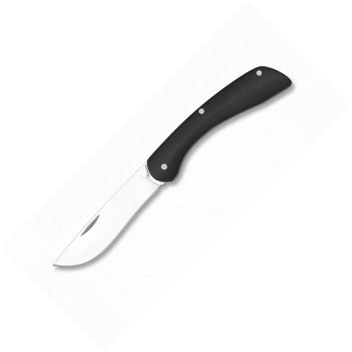 Navaja Albainox con cachas de stamina negra, bloqueo de pistón y hoja