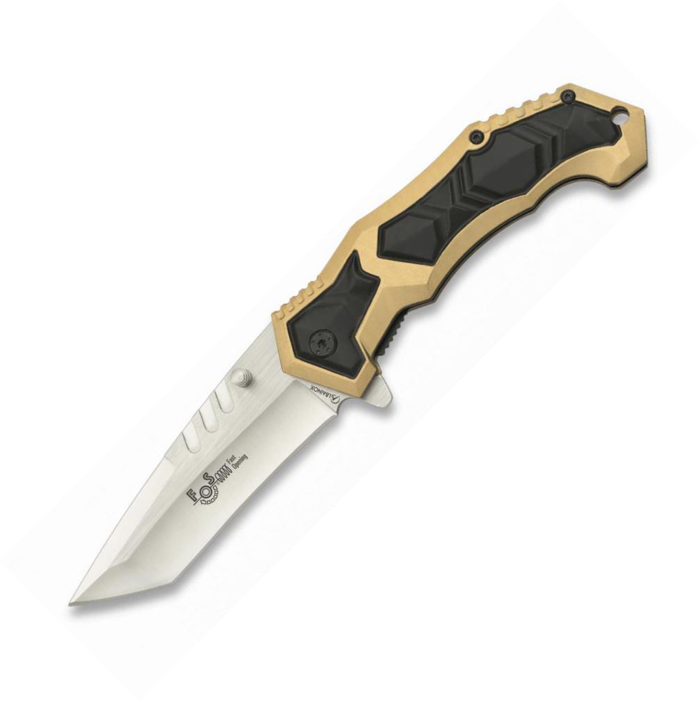 Albainox safety pocket knife with rubberized aluminum handle in coyote