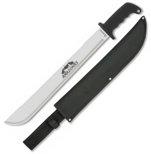 Machete Amazonas con hoja de 46 cm con sierra en el lomo y mango de