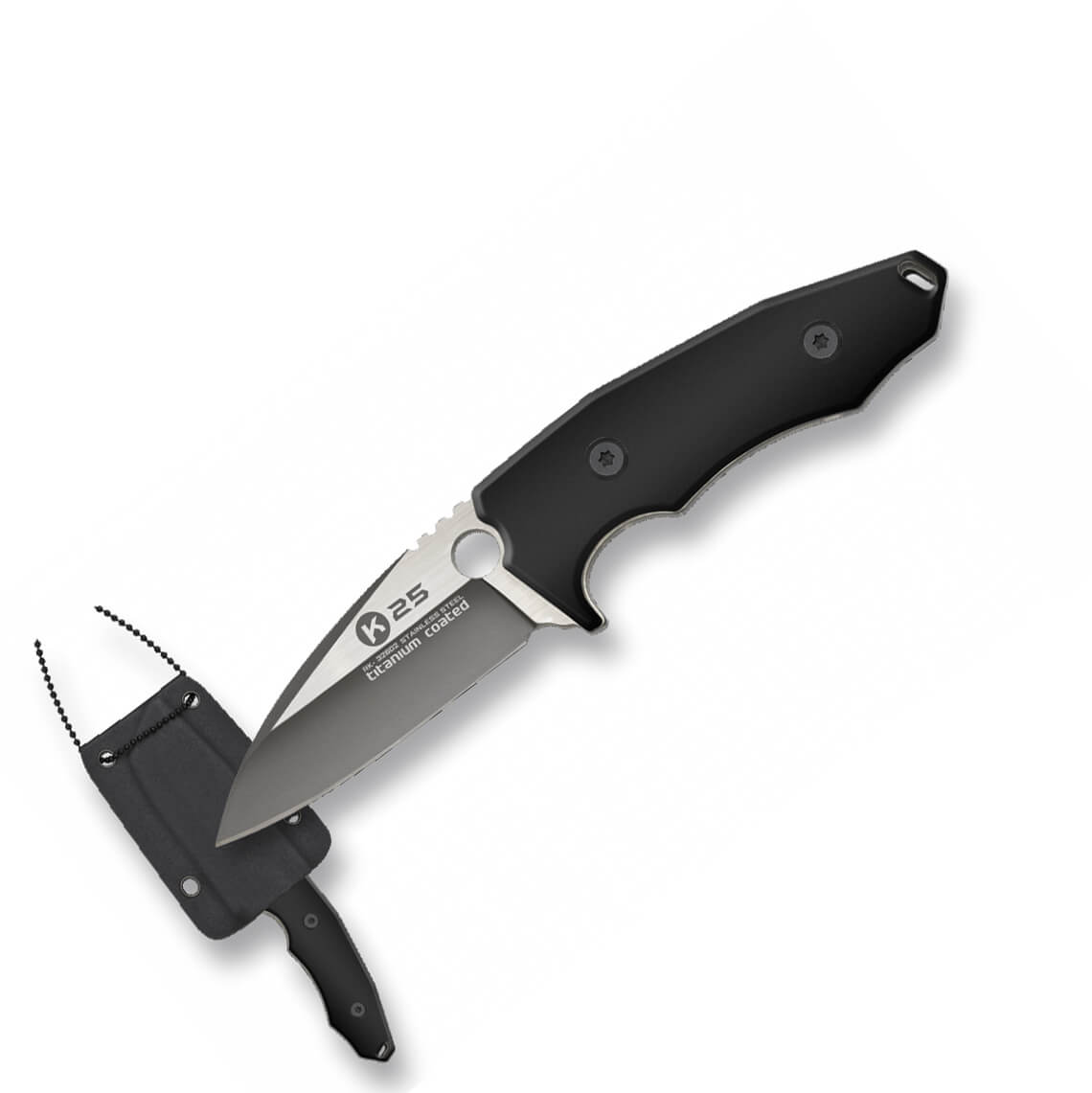 K25 neck knife with 7cm blade and black G10 handle 9732602 K25