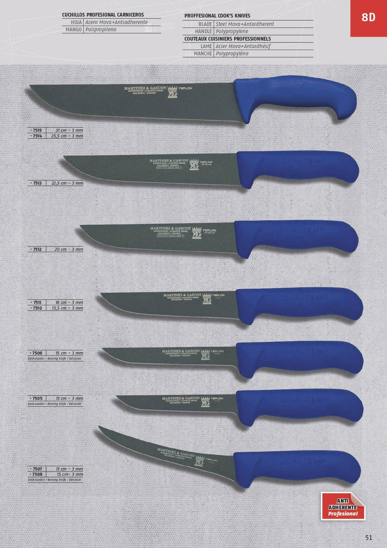 CUCHILLOS CARNICEROS TEFLON Martinez & Gascon - cuchilleria profesional