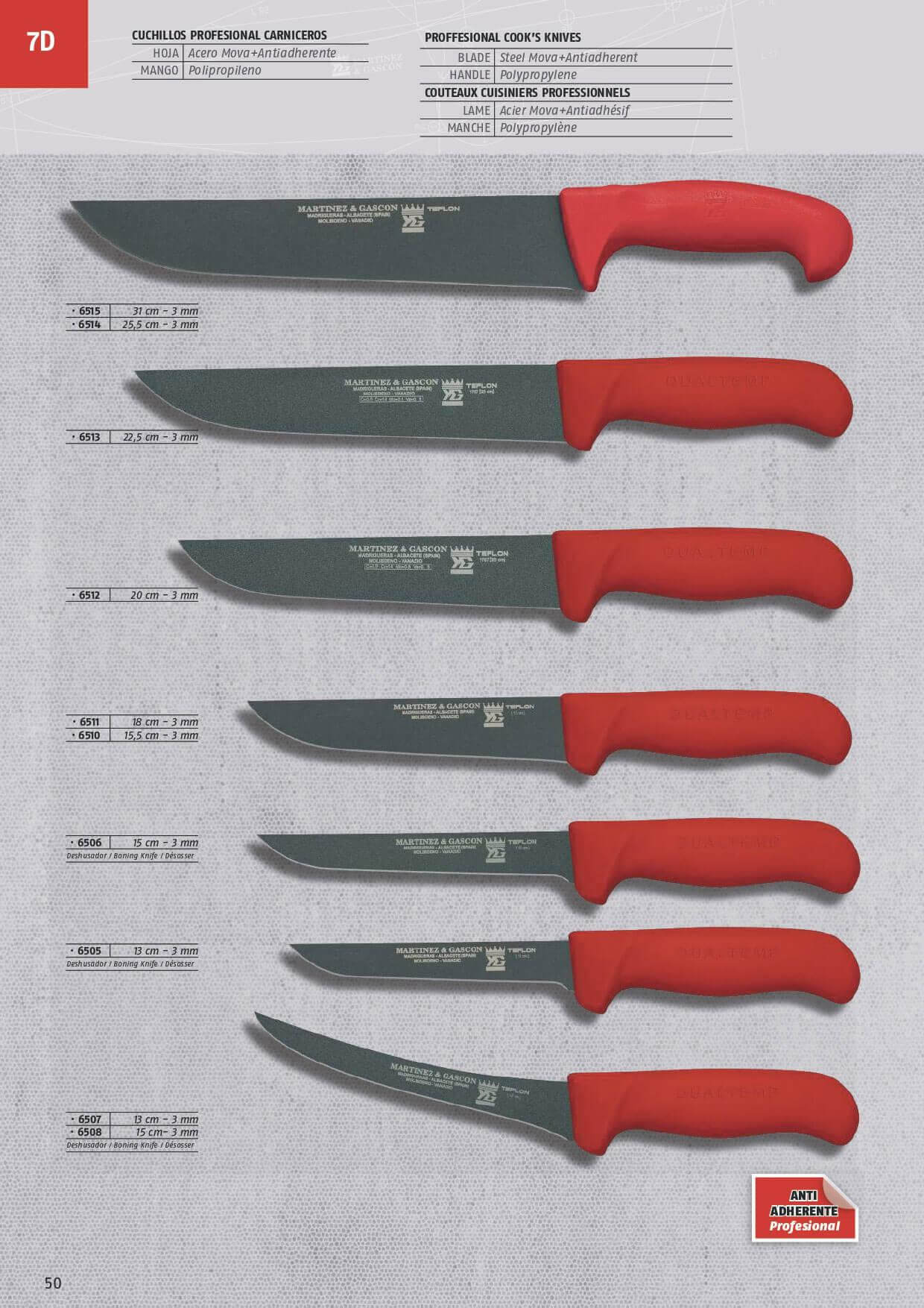 TEFLON BUTCHER KNIVES Martinez & Gascon professional knives butcher