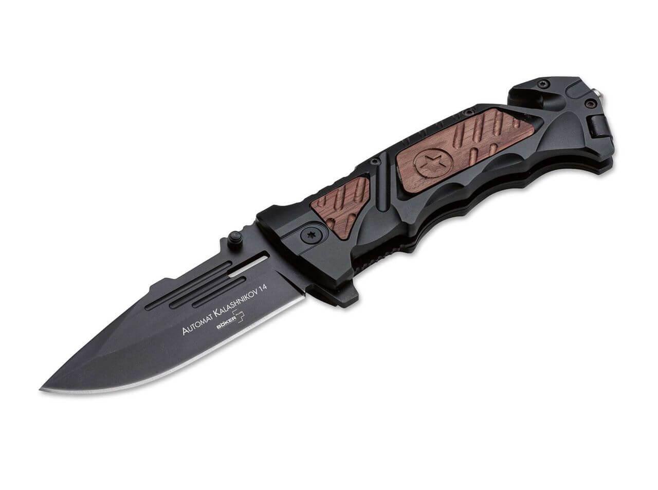 Boker Plus Kalashnikov AK-14 com cabo de alumínio e madeira