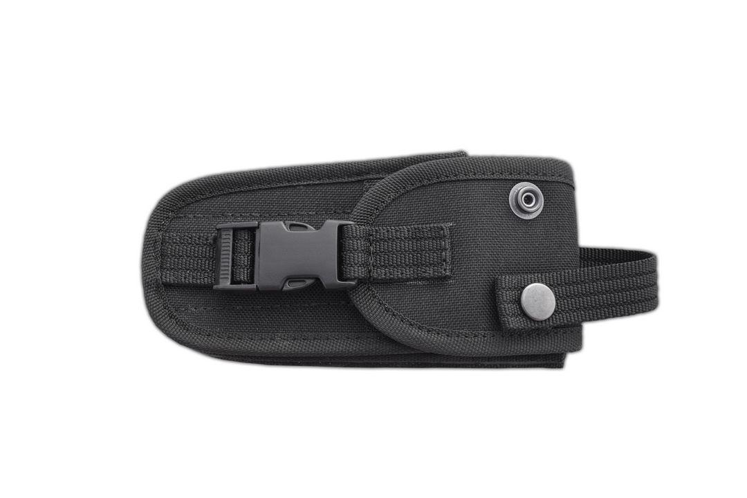 Couteau de poche bushcraft JV Raptor avec lame tracker et manche micarta gris fourreau cordura multiposition
