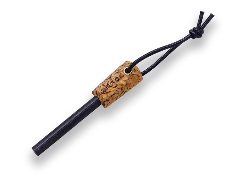 Joker BS9 Trampero S Bushcraftmesser mit Birkenholzgriff und 10 cm Scandi-Klinge mit Feuerstein