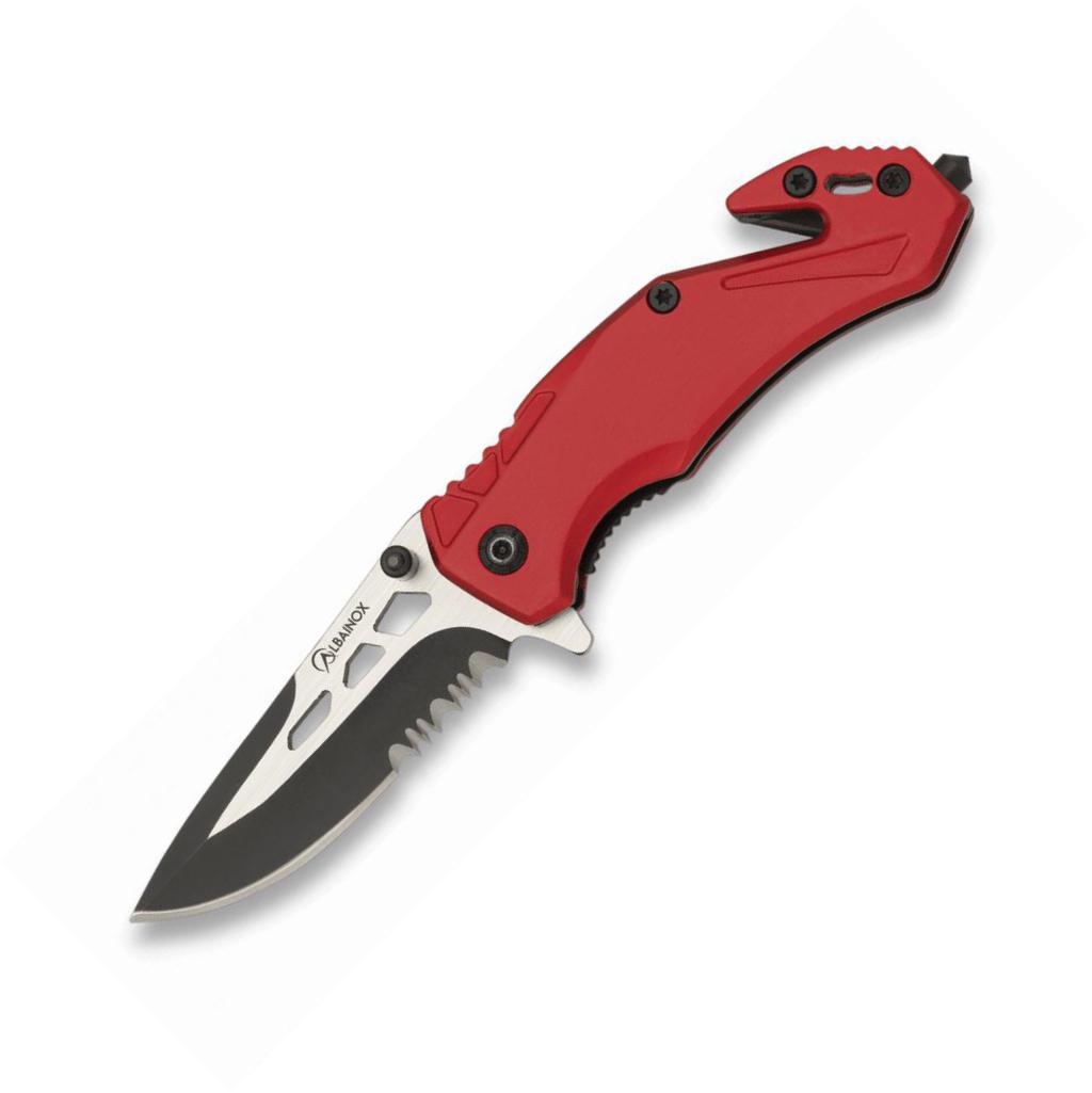 Albainox red tactical safety pocket knife with clip and 5.8 cm bl...