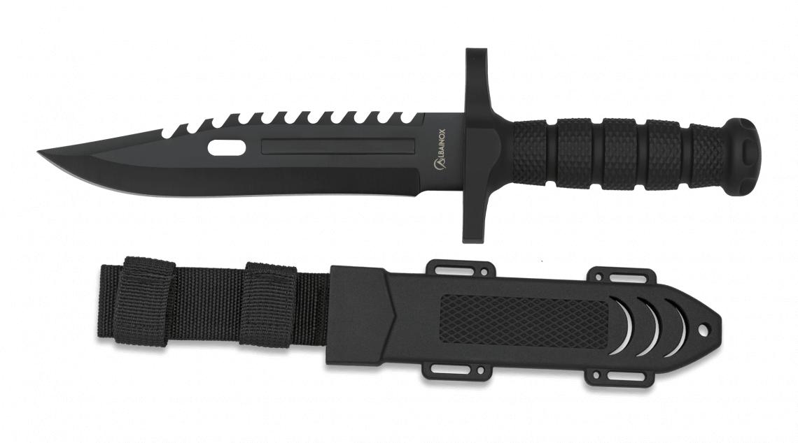 Coltello tattico Albainox gommato nero con lama da 19,5 cm