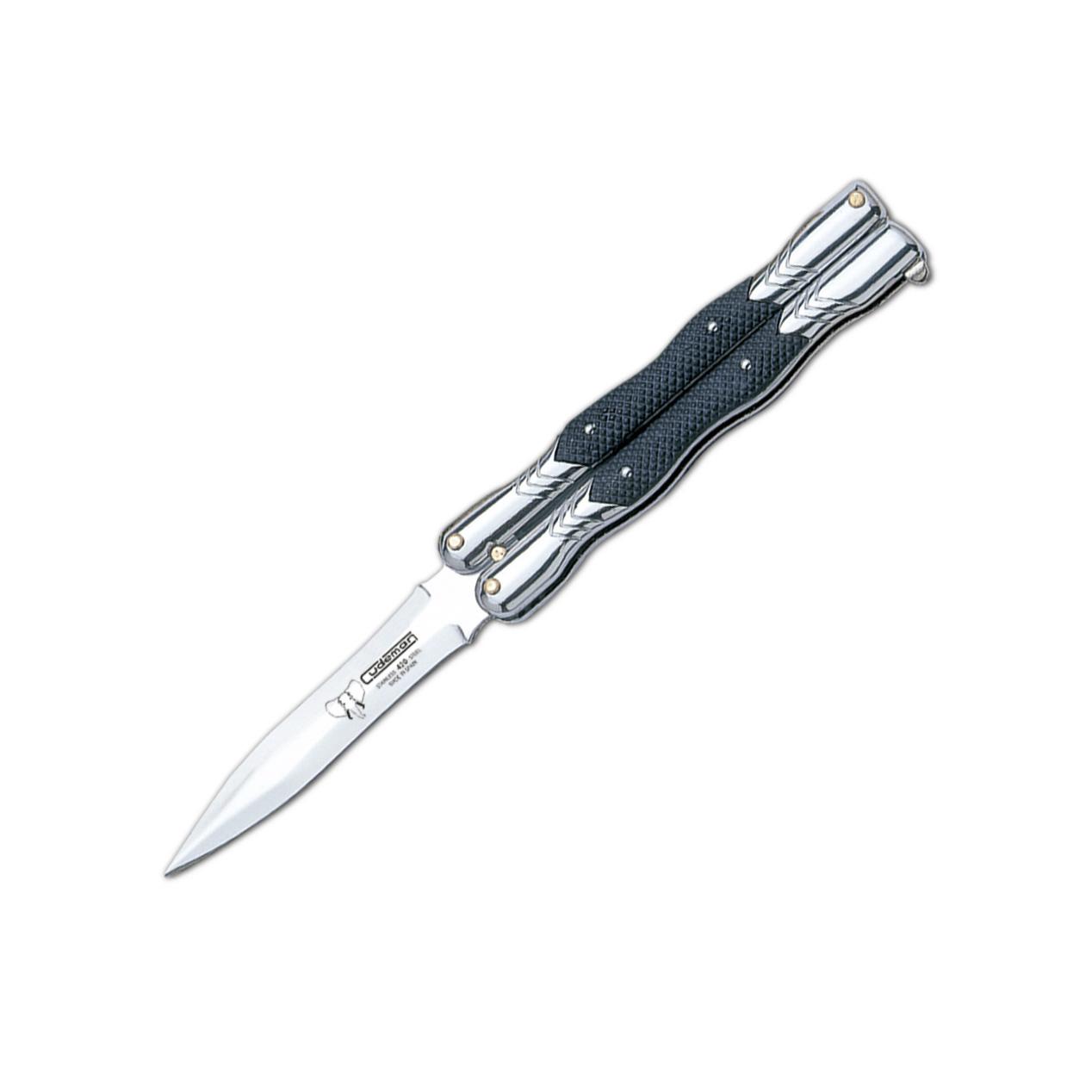 Cudeman Butterfly-Taschenmesser. Schwarzer ABS-Griff. 8,5 cm. Sil...