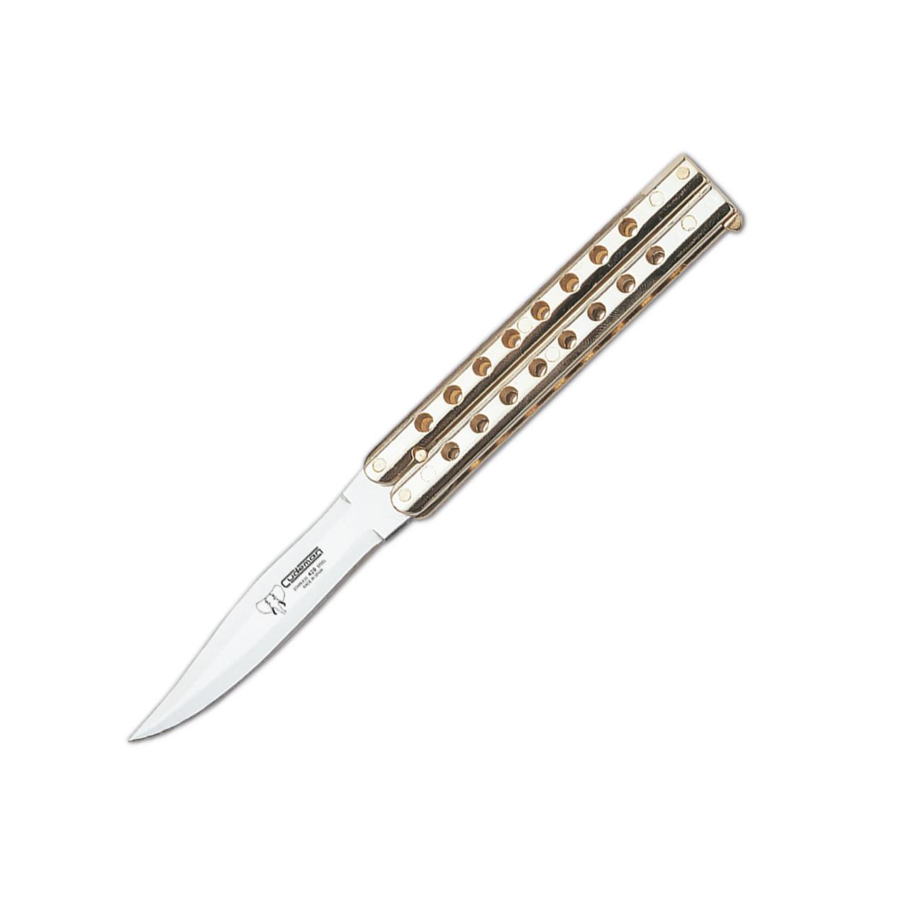 Cudeman Butterfly-Taschenmesser. Griff aus goldenem Zamak. 9cm