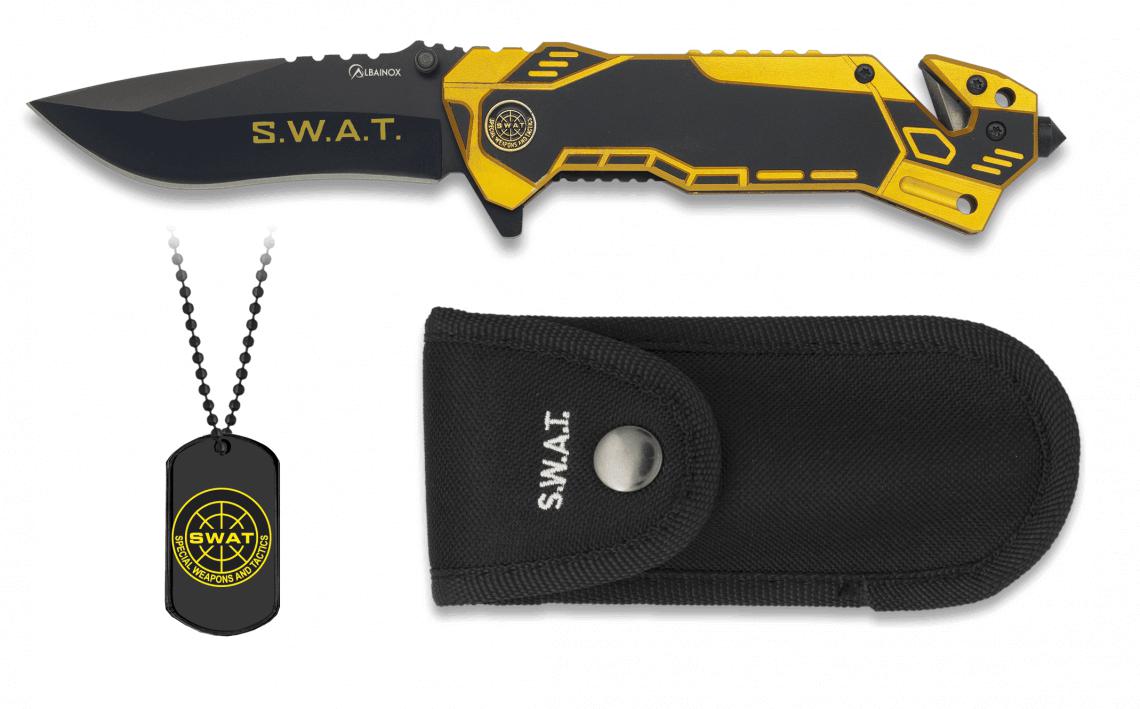 Albainox SWAT tactical pocket knife with dog tag, nylon sheath an...