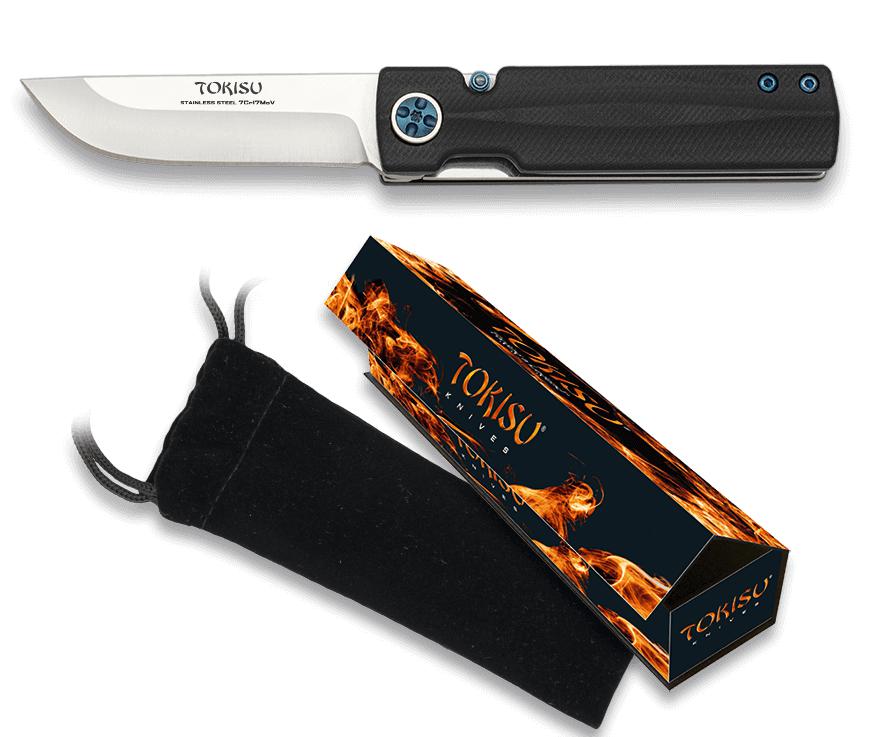 TOKISU tactical knife, with 7.00 cm blade and G10 Black handle