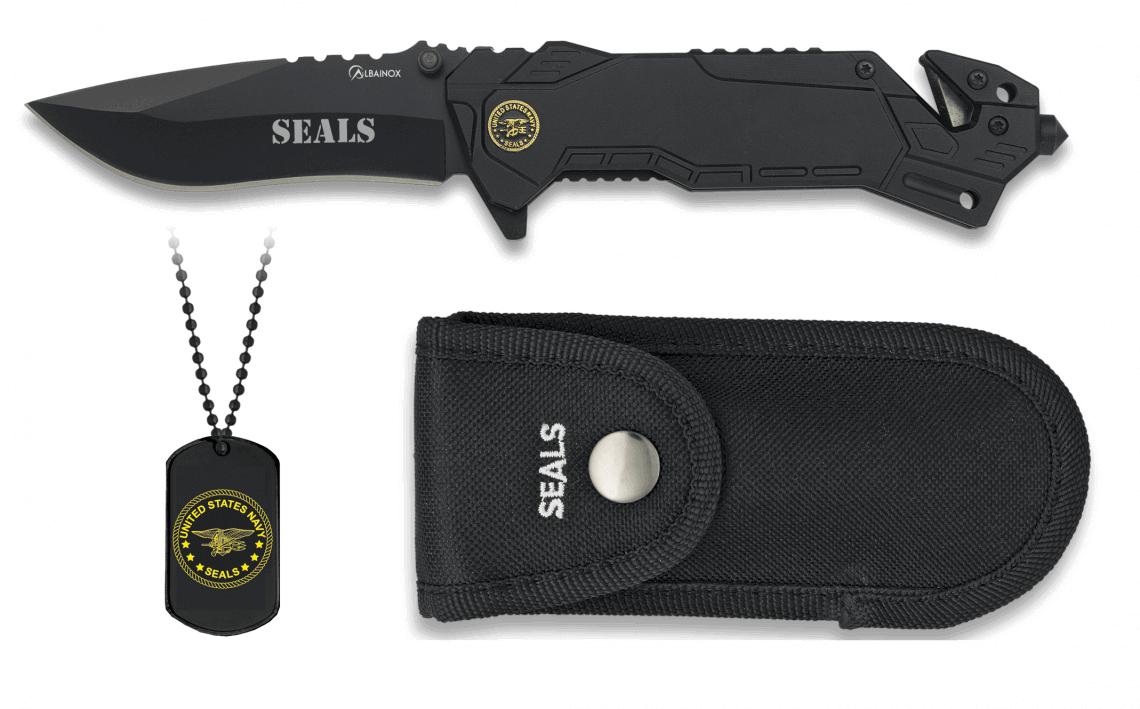 Albainox SEALS tactical pocket knife with plate, window puncher a...