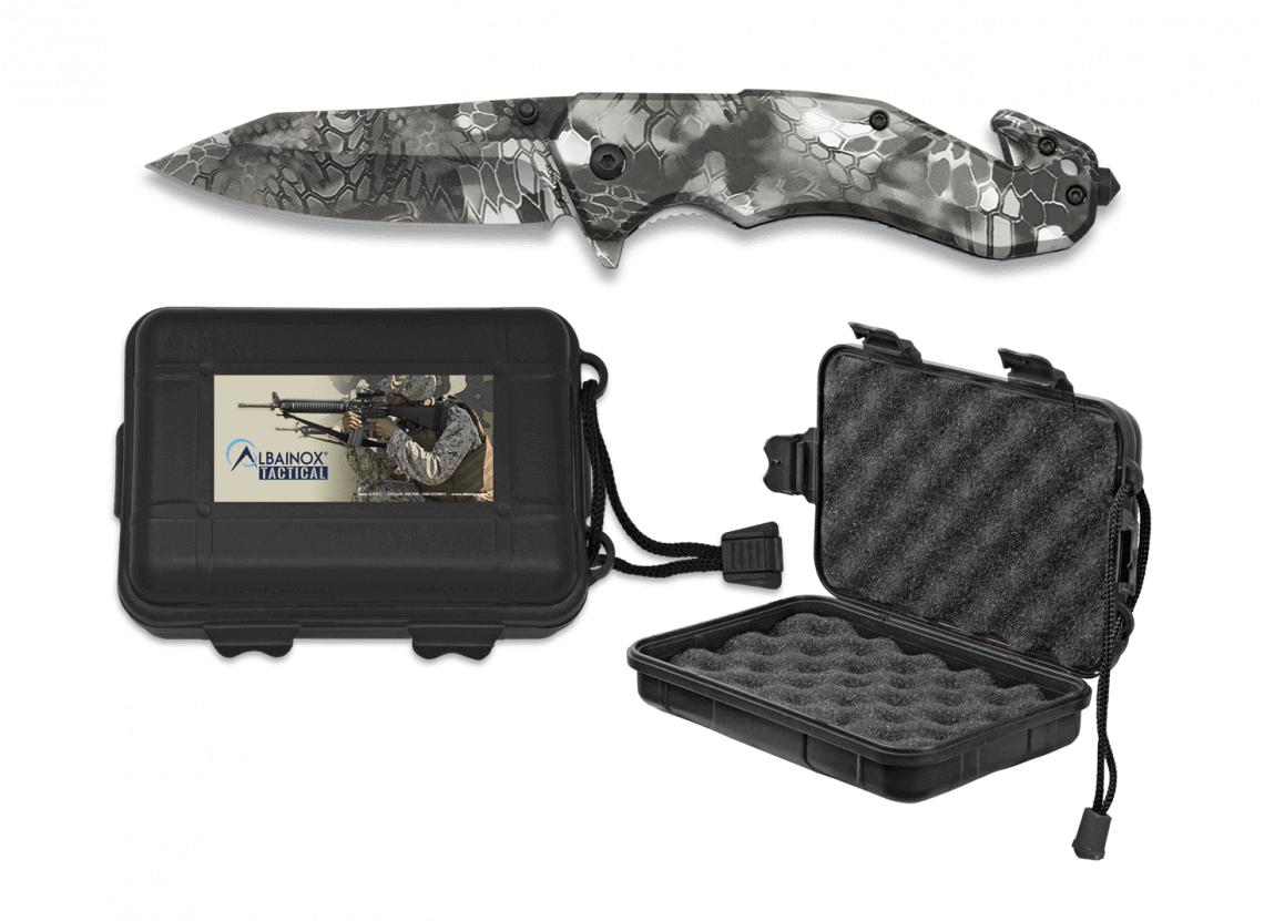 Albainox pocket knife in python camouflage presented in ABS box w...