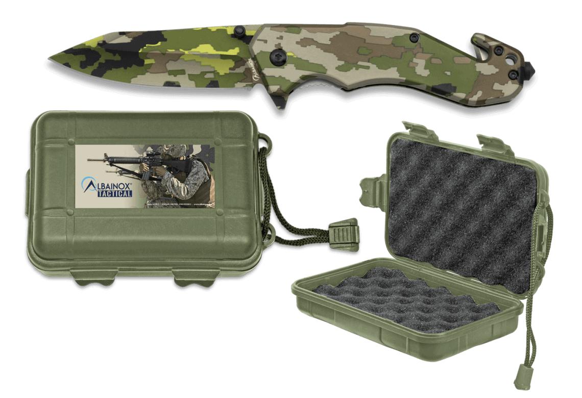 Albainox Sicherheits-Taschenmesser in grüner Camouflage präsentie...