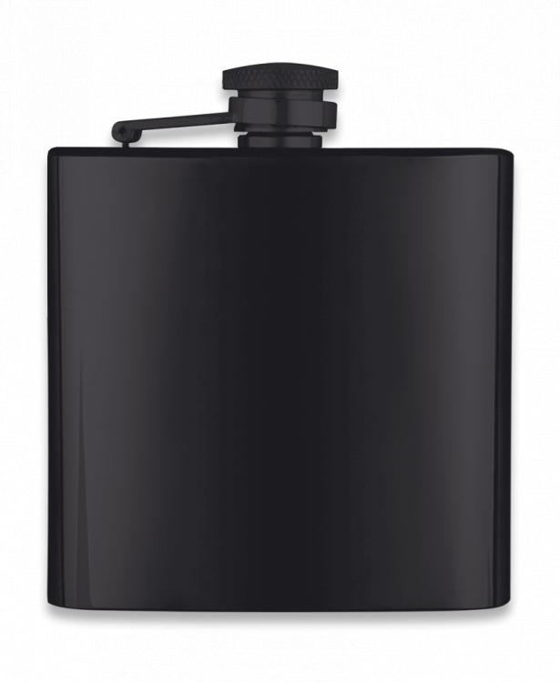 Petaca de acero inoxidable de color negro con capacidad de 6 onza...