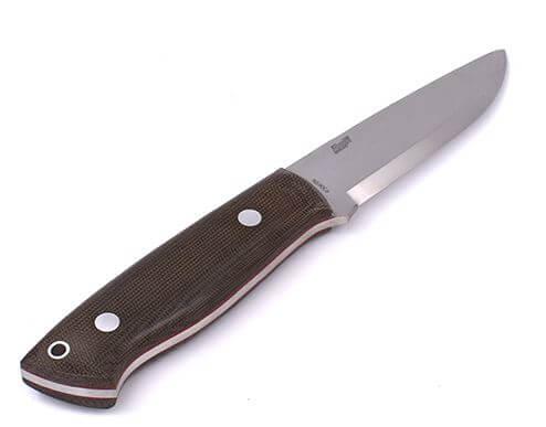 Coltello Bushcraft Brisa Trapper 95 scandi con manico in micarta verde e fodero bushcraft con selce