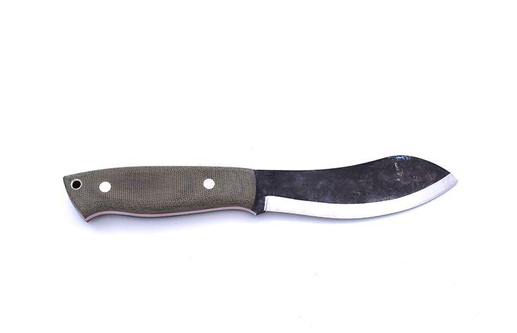 Hunting knife Brisa Nessmuk 125 green micarta and leather sheath with flint