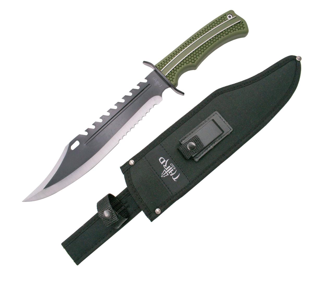 Taktisches Messer mit grünem ABS-Griff und Schärfstein