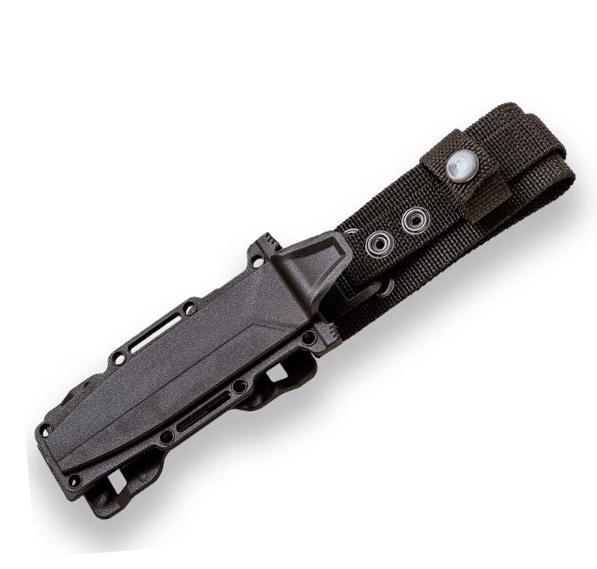 Black rubber JKR military knife with half serrated blade