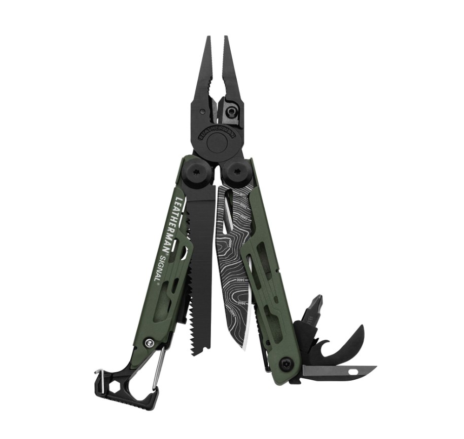 Leatherman Signal green and black multitool with 19 uses