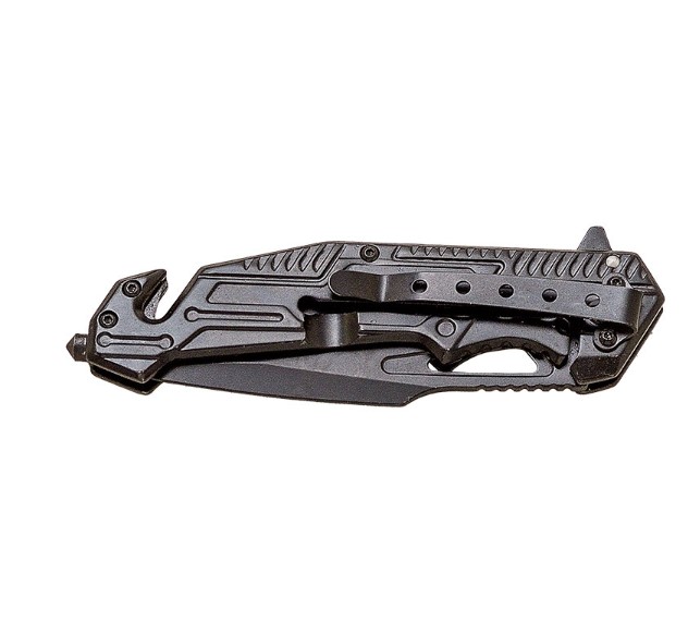 Couteau de sauvetage JKR PRO 10009 avec manche en acier inoxydable en fibre de carbone et lame en acier D2 de 9 cm