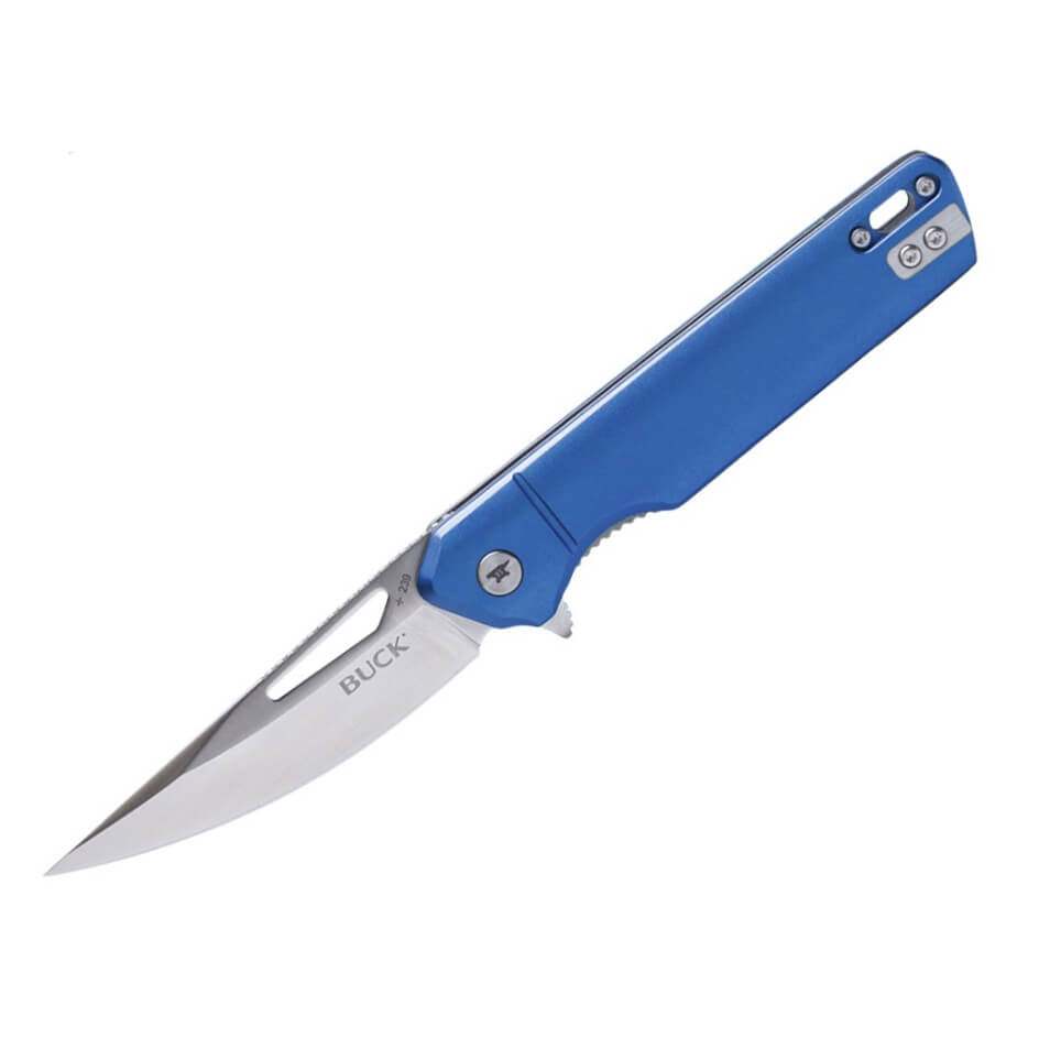 Navaja EDC Buck Infusion con mango de aluminio azul y hoja drop p...