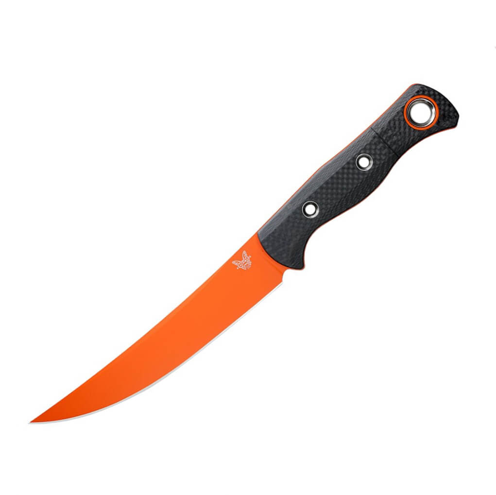 Benchmade Meatcrafter-Messer mit schwarzem Kohlefasergriff und or...