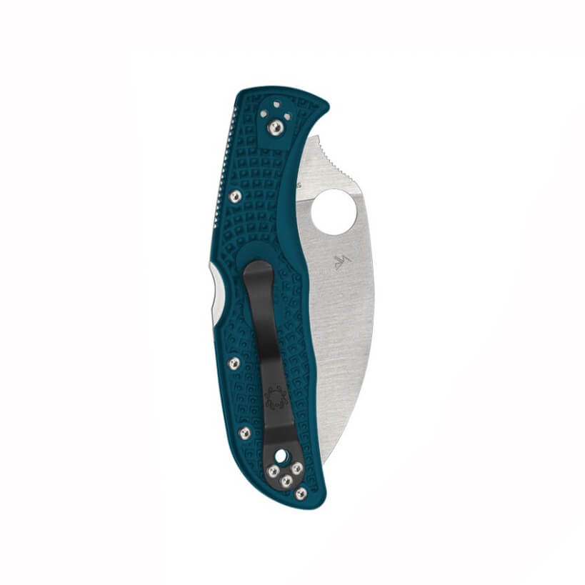 Couteau tactique Spyderco Endela Wharncliffe avec poignées en nylon FRN bleu et lame en acier K390 C243FPWK390