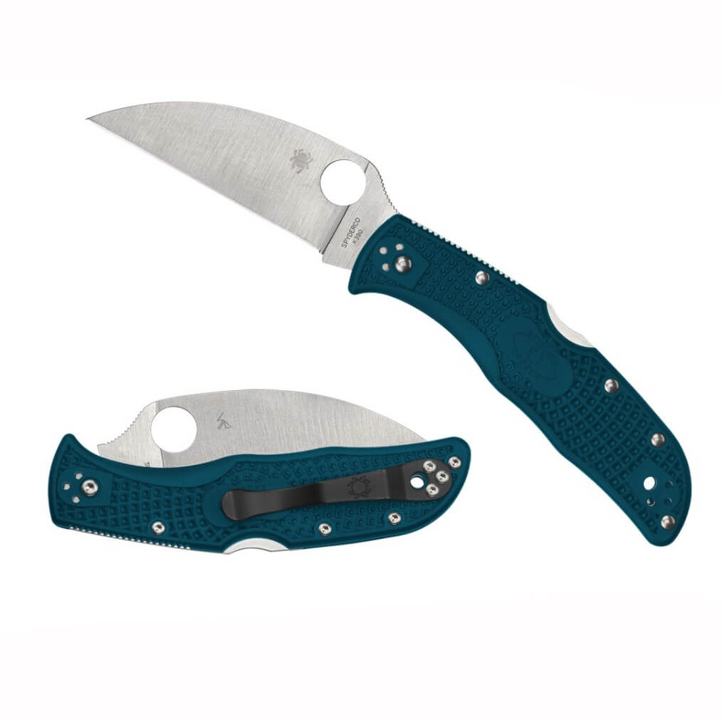 Couteau tactique Spyderco Endela Wharncliffe avec poignées en nylon FRN bleu et lame en acier K390 C243FPWK390