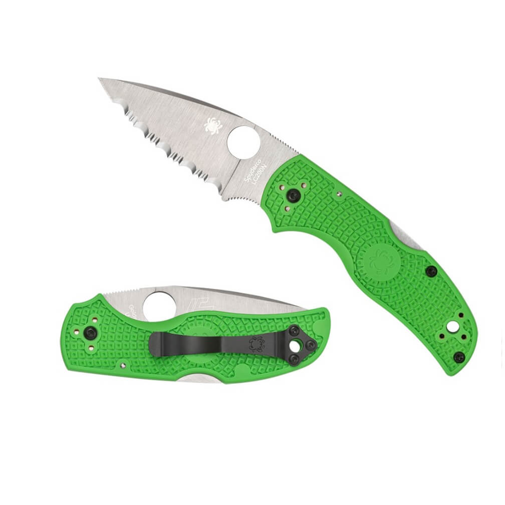 Couteau de poche Spyderco Native 5 Salt avec manche FRN vert et lame en acier LC200N à bord dentelé C41SGR5