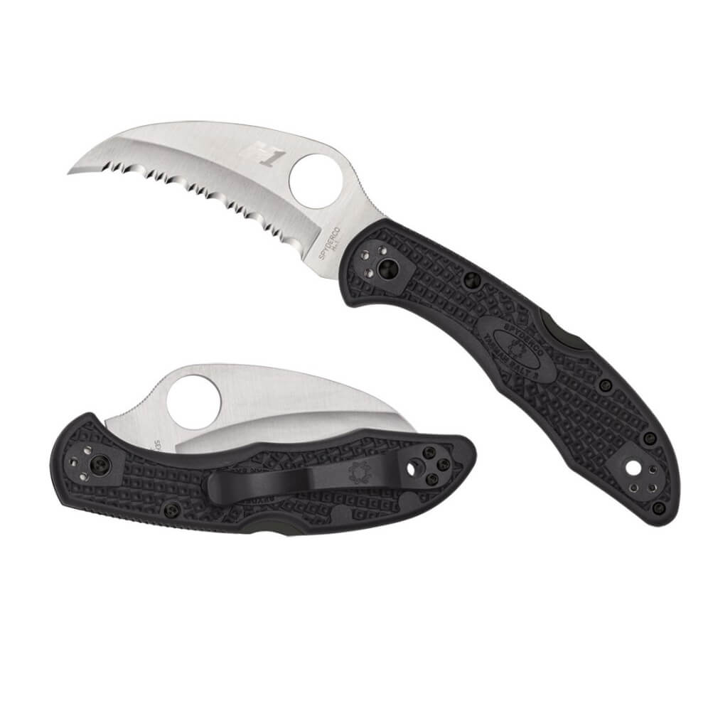 Couteau de poche Spyderco Tasman Salt 2 avec manche FRN noir et lame dentelée en acier H-1 C106SBK2