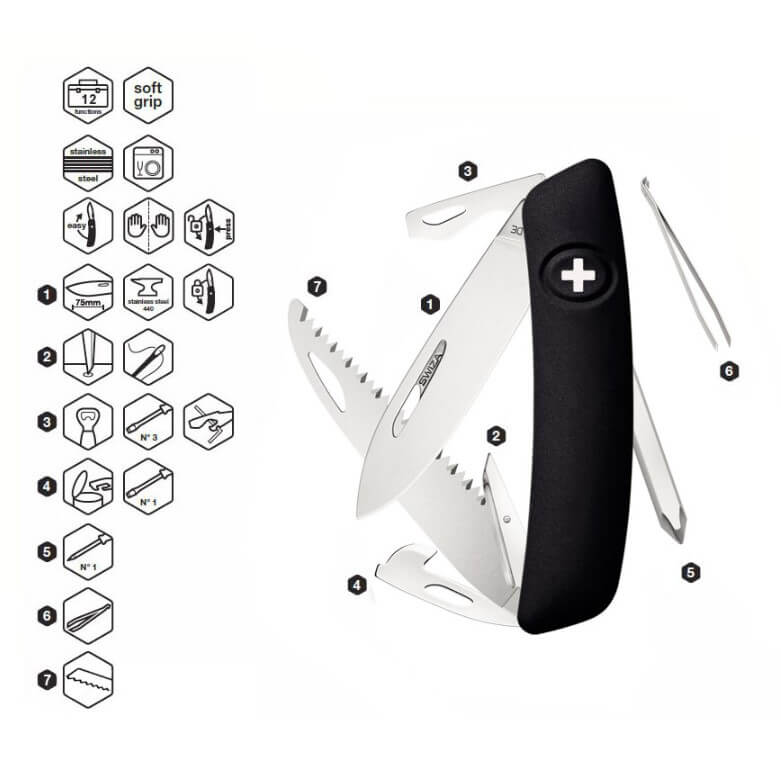 Swiza D06 black multipurpose knife with 12 functions KNI.0060.1010