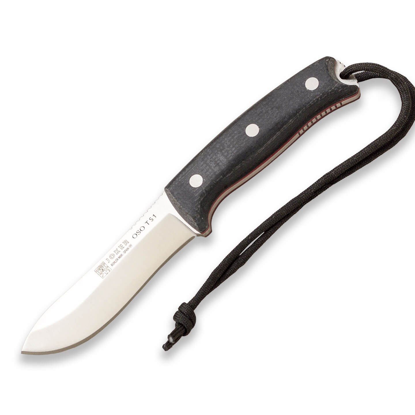 Joker Oso TS1 jute black micarta bushcraft knife with flint