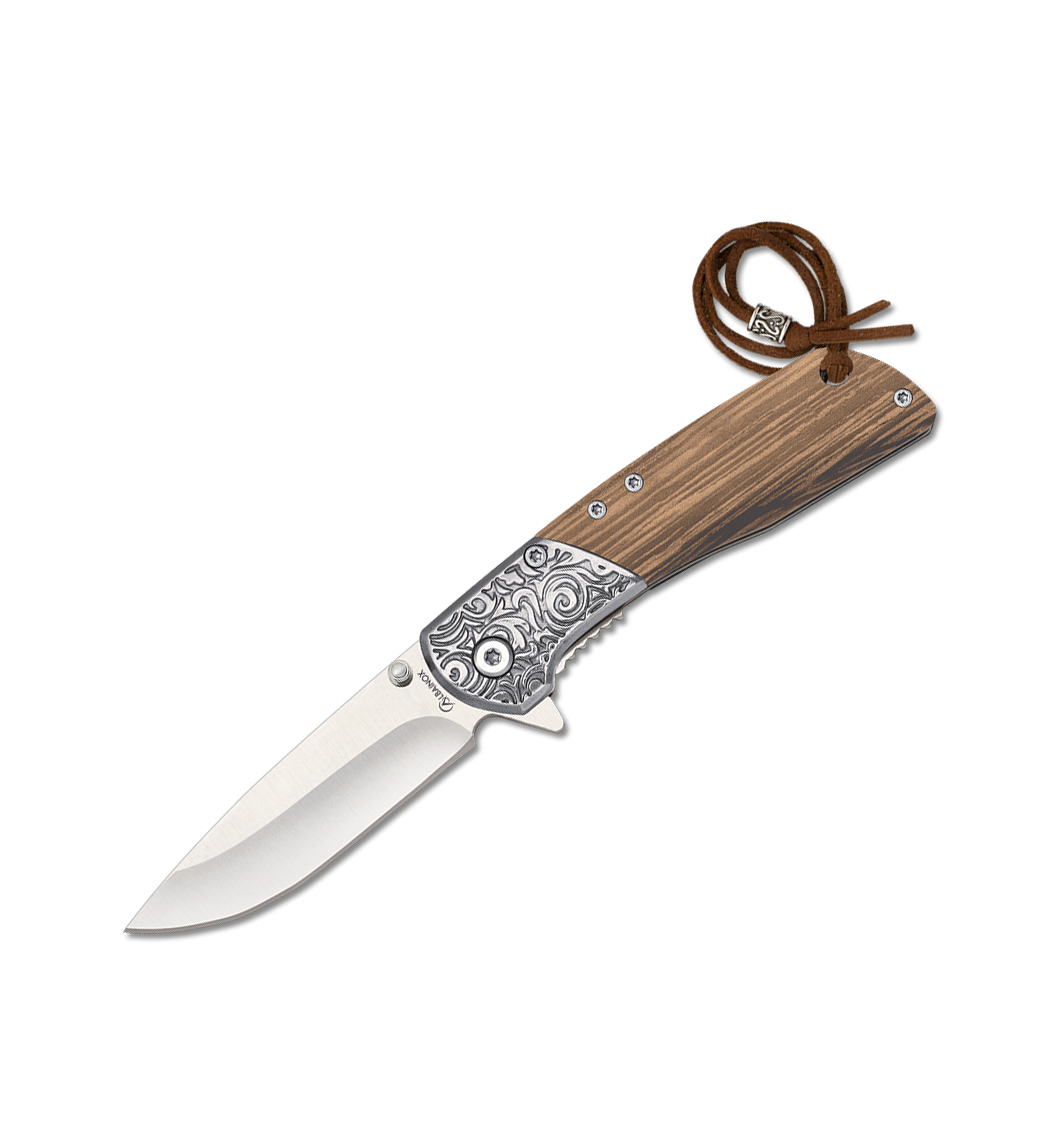 Navaja clásica con mango de madera de zebrano y hoja de 6.7 cm co...