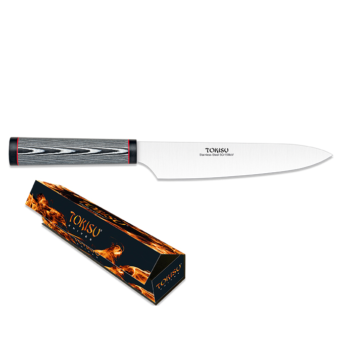 Kleines Gyuto-Küchenmesser mit 19,5 cm Klinge und G10-Griff mit Damastmuster