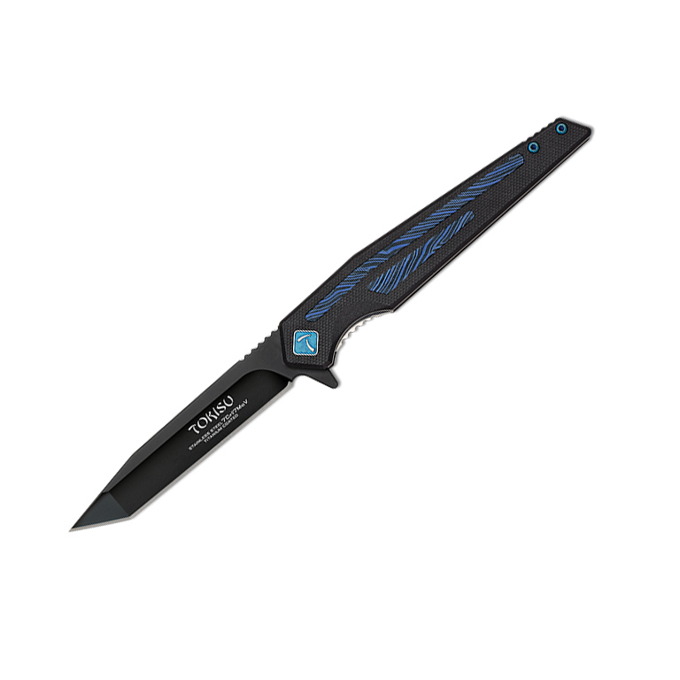 Couteau tactique Tokisu avec lame noire de 8,6 cm et manche damas...