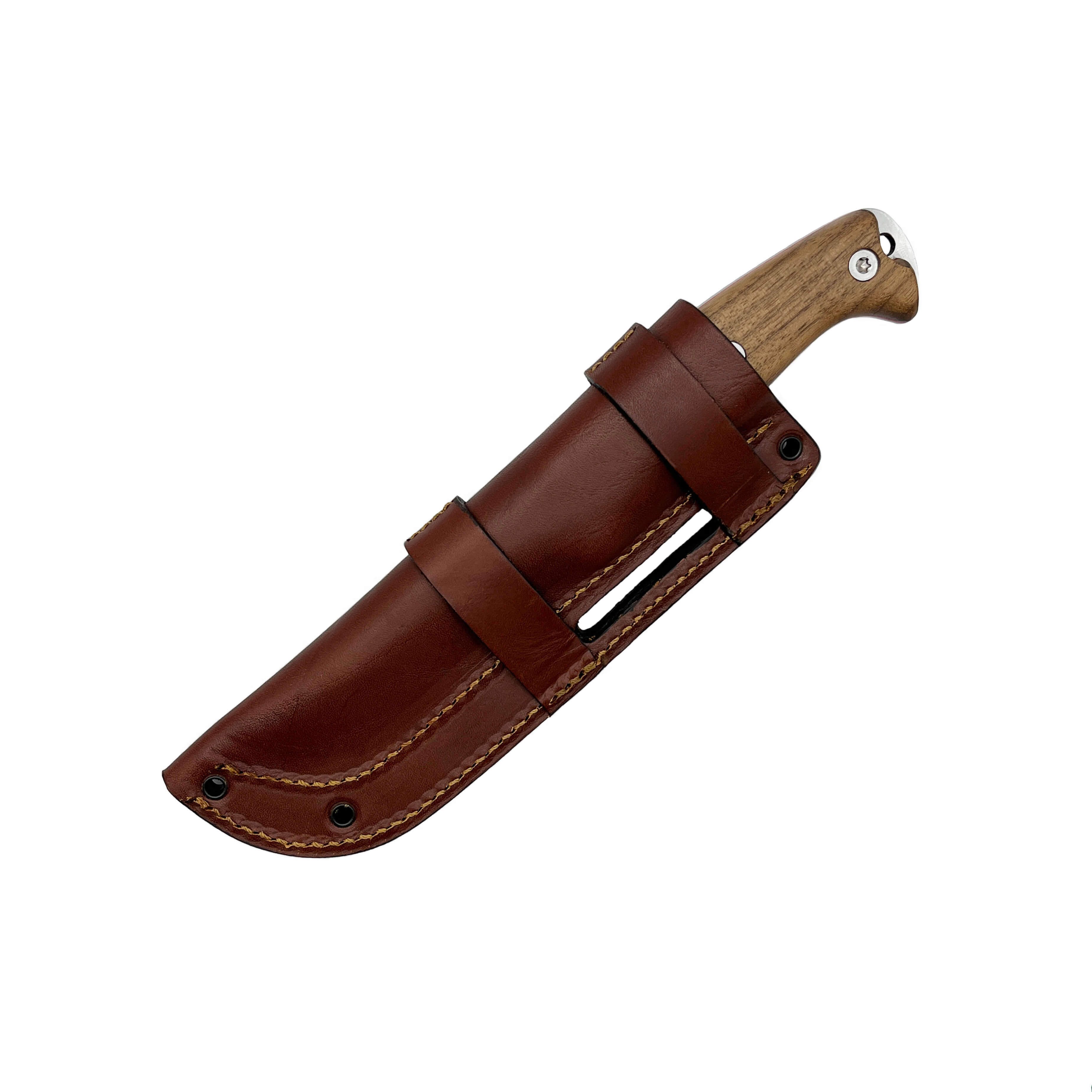 Faca bushcraft Amarok-4F com cabo em madeira de nogueira e lâmina de borda plana de 4"