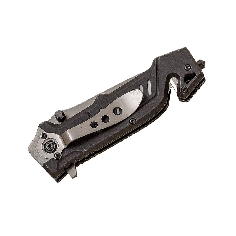 Couteau tactique JKR PRO avec manche en aluminium caoutchouté noir