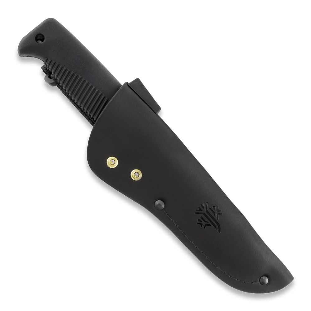 Couteau Ranger Puukko M07 avec manche en TPE noir et étui en cuir noir