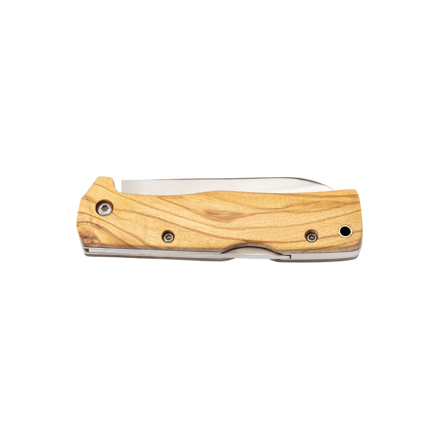 Couteau de poche avec lame satinée de 6,9 cm et manche en bois d'olivier