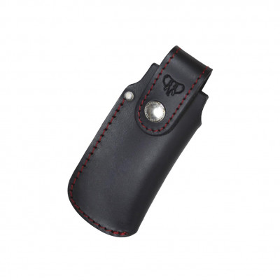 Étui pour couteau Cudeman, cuir noir avec fil rouge. 11 cm