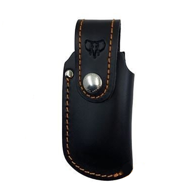 Étui pour couteau Cudeman, cuir noir et tissu orange. 12 cm