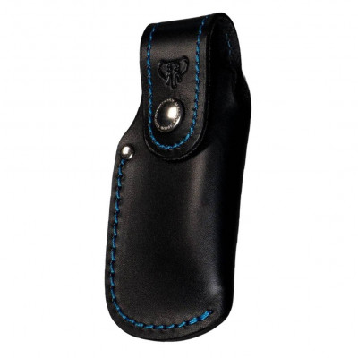 Etui à couteau Cudeman, cuir noir et bleu.